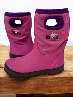 Bogs Glosh Pink Neoprene Rain Boots Waterproof Lightweight Big Kid Girl Size 2